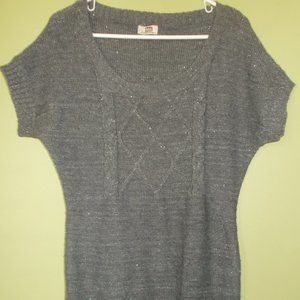 Vintage l.e.i. Gray Long Sparkly Sweater Cap Sleeves Jr. Large
